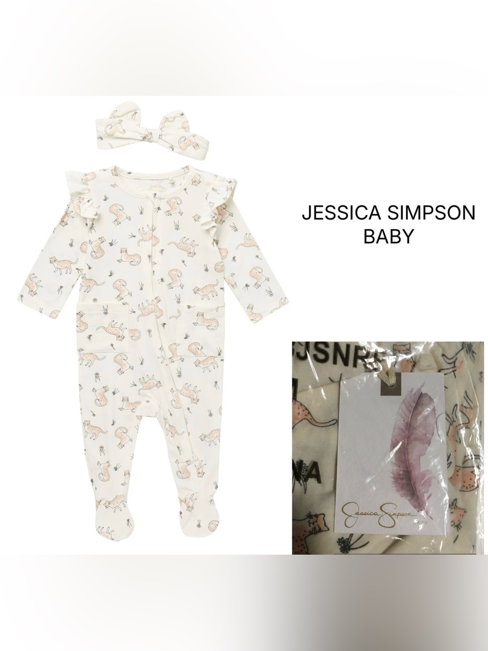 JESSICA SIMPSON BABY - 6/9M - NWT - 2PC CAT SLEEPER AND HEADBAND
